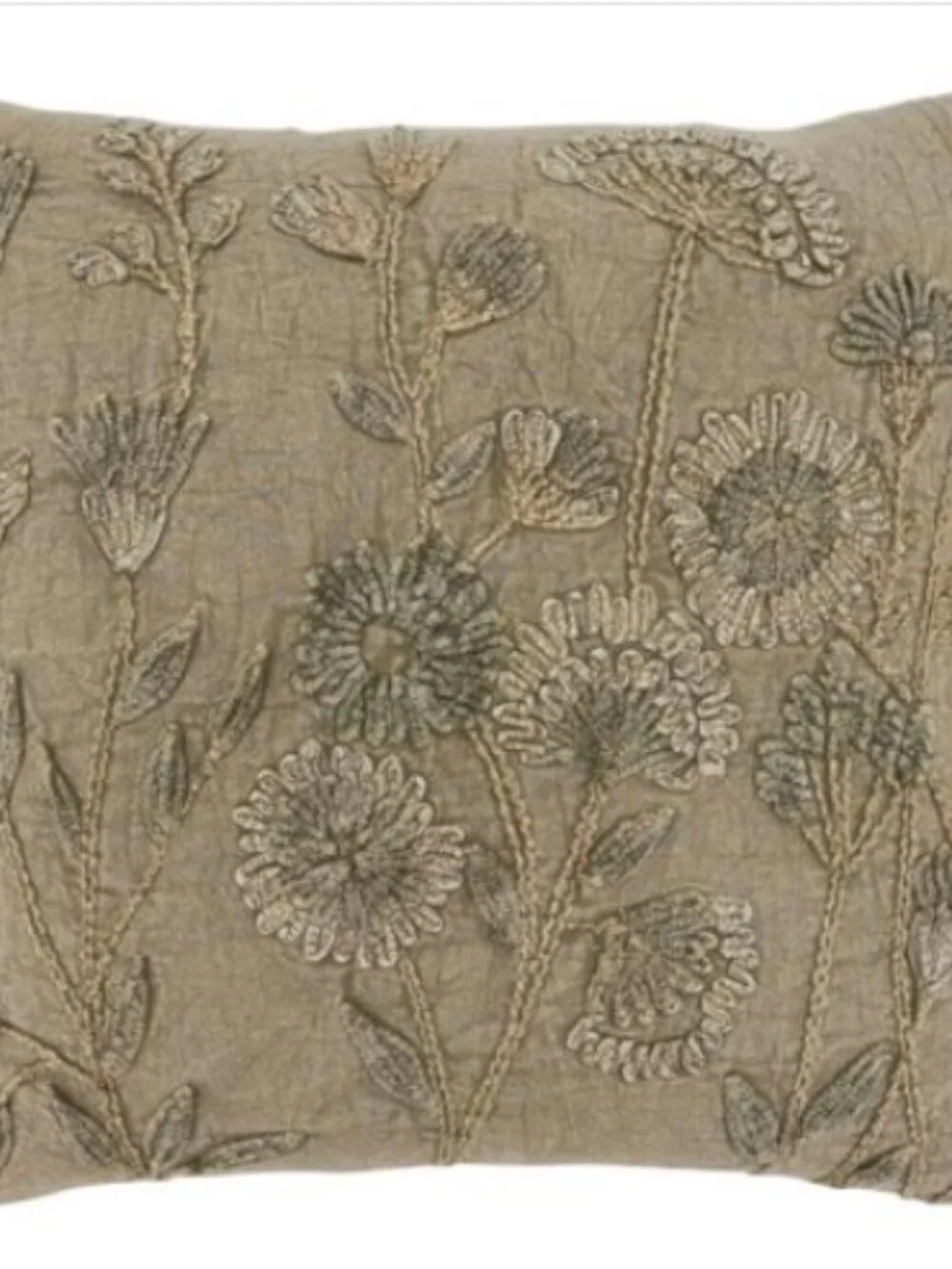 SARO 686.T20SC 20 in. Square Taupe Stone Washed Floral Pillow Cover